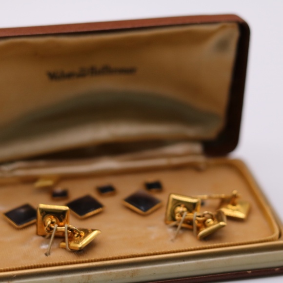 Antique Art Deco Gold Filled Cufflinks, Studs Complete Set - Picture 4 of 4